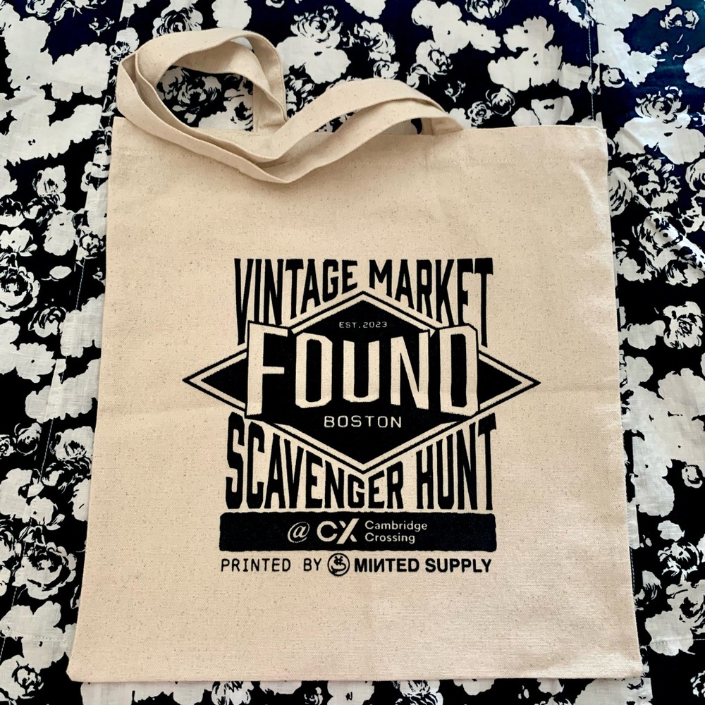 Boston Vintage Market Canvas Tote Bag Cream and Black